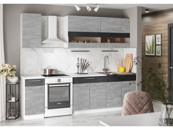 кухня Маша 2,0 м  белый/бетонный камень+угольный камень NEW