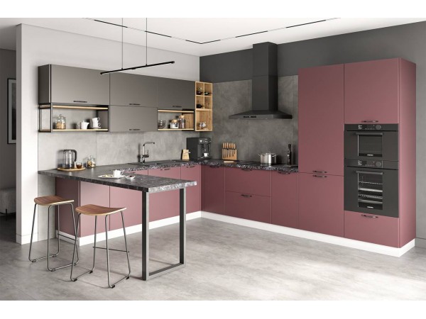 Модульная кухня Ройс Грей софт / Вино софт 3,30х2,80 м  Модульная кухня Ройс Грей софт / Вино софт 3,30х2,80 м