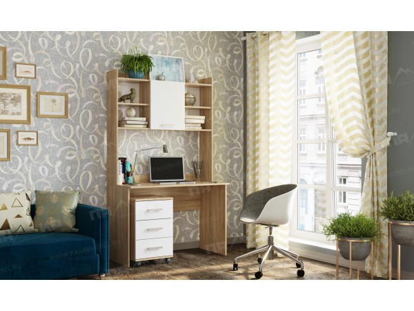 Письменно-компьютерный стол ПКС-9 Дуб сонома - Белый глянец