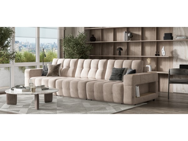 Диван BOSS.XO MAX велюр Monolit латте / WOOD Snow