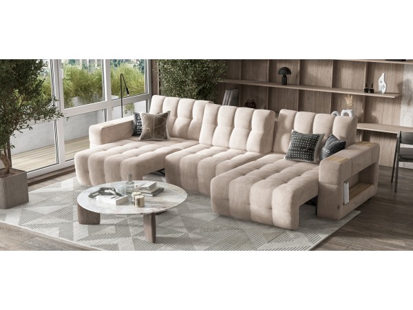 Диван BOSS.XO MAX велюр Monolit латте / WOOD Snow