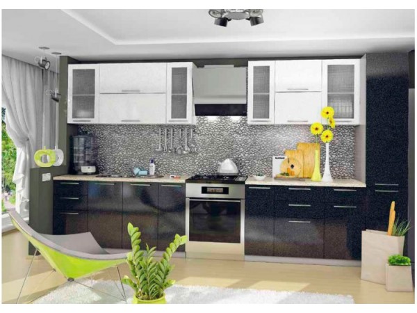 Кухня Вариант фасада София Белый металлик/ Чёрный металлик 3,1м