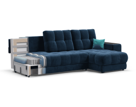 Босс ХЛ угловой диван Велюр Монолит синий