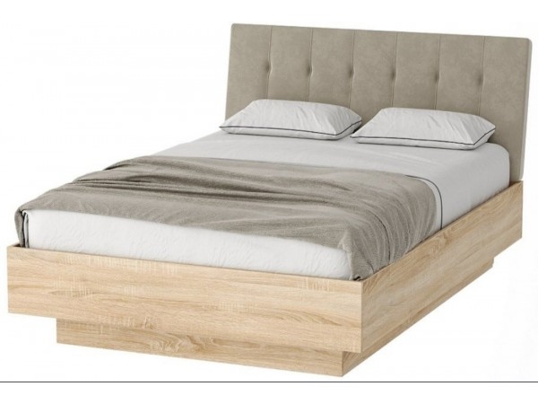 СОНАТА Кровать КРС-1600 с ПМ Дуб Сонома / велюр SAND