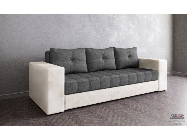 Диван Константин темно-серая рогожка белая экокожа