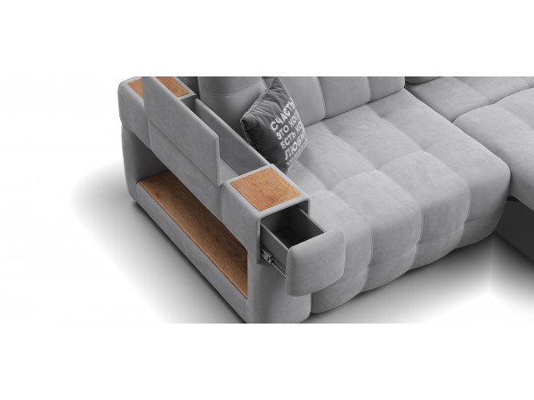 Диван BOSS.XO велюр Monolit сталь / WOOD Smok