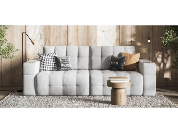 Диван BOSS.XO велюр Monolit сталь / WOOD Smok