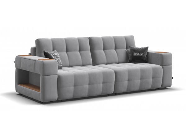 Диван BOSS.XO велюр Monolit сталь / WOOD Smok