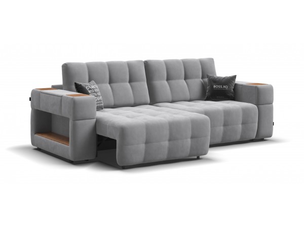 Диван BOSS.XO велюр Monolit сталь / WOOD Smok