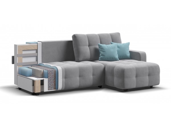 Угловой диван DANDY Euro SE велюр Monolit сталь