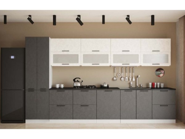 Кухня  Вариант фасада София Бетон белый/Бетон чёрный 3,7 м  Кухня  Вариант фасада София Бетон белый/Бетон чёрный 3,7 м