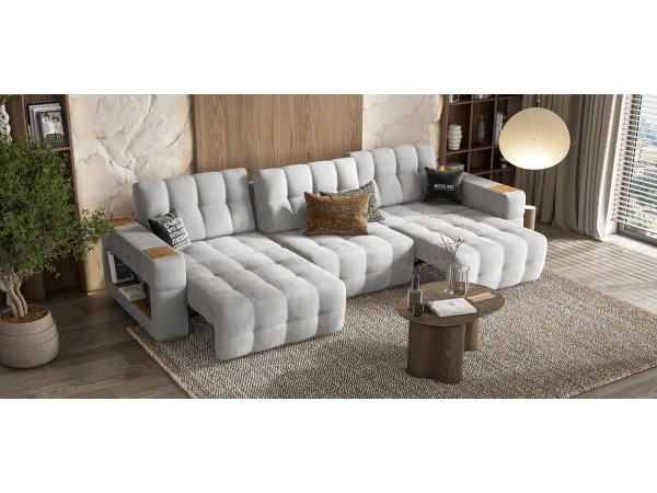 Диван BOSS.XO MAX велюр Monolit сталь / WOOD Smok