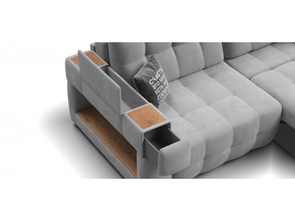 Диван BOSS.XO MAX велюр Monolit сталь / WOOD Smok