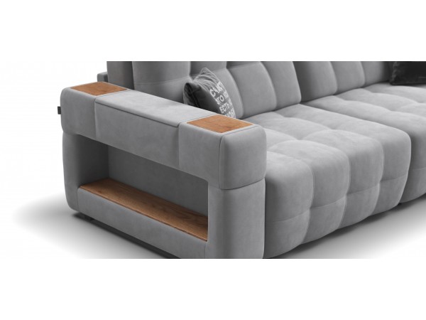 Диван BOSS.XO MAX велюр Monolit сталь / WOOD Smok