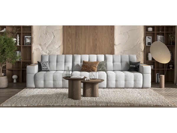 Диван BOSS.XO MAX велюр Monolit сталь / WOOD Smok