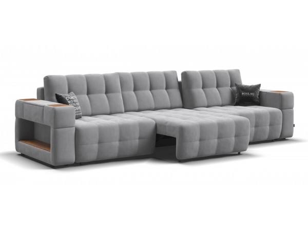 Диван BOSS.XO MAX велюр Monolit сталь / WOOD Smok