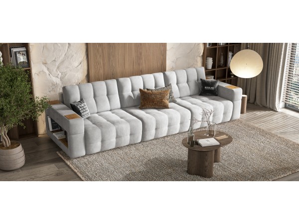 Диван BOSS.XO MAX велюр Monolit сталь / WOOD Smok