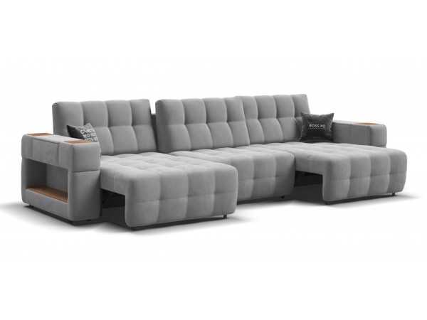 Диван BOSS.XO MAX велюр Monolit сталь / WOOD Smok