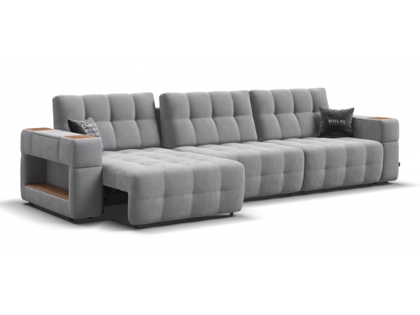 Диван BOSS.XO MAX велюр Monolit сталь / WOOD Smok
