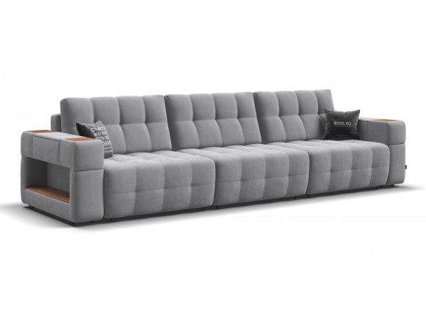 Диван BOSS.XO MAX велюр Monolit сталь / WOOD Smok