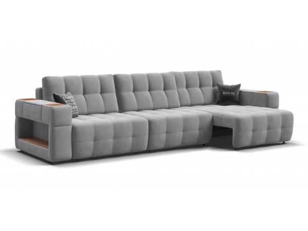 Диван BOSS.XO MAX велюр Monolit сталь / WOOD Smok
