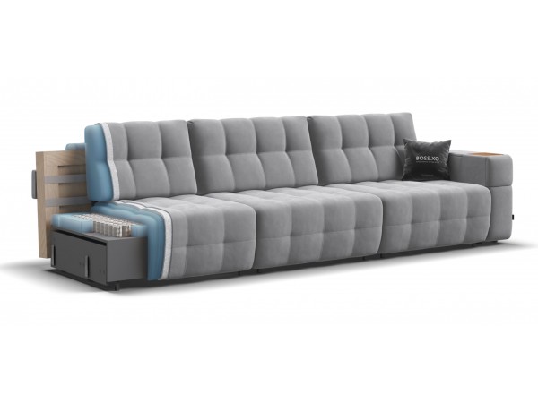 Диван BOSS.XO MAX велюр Monolit сталь / WOOD Smok