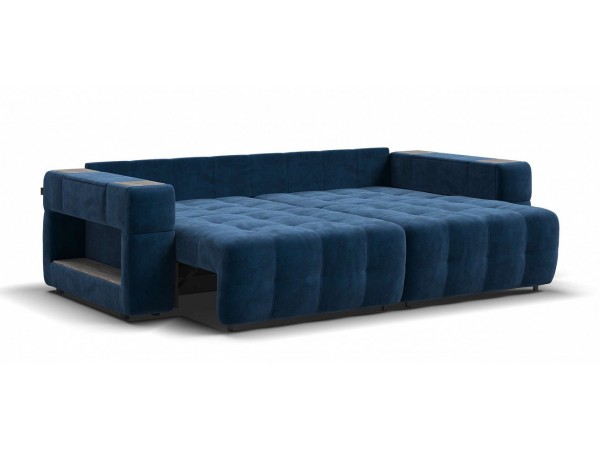 Диван BOSS.XO велюр Monolit синий / WOOD Rock
