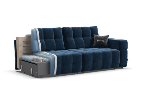 Диван BOSS.XO велюр Monolit синий / WOOD Rock