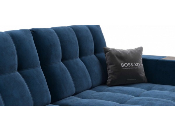 Диван BOSS.XO велюр Monolit синий / WOOD Rock