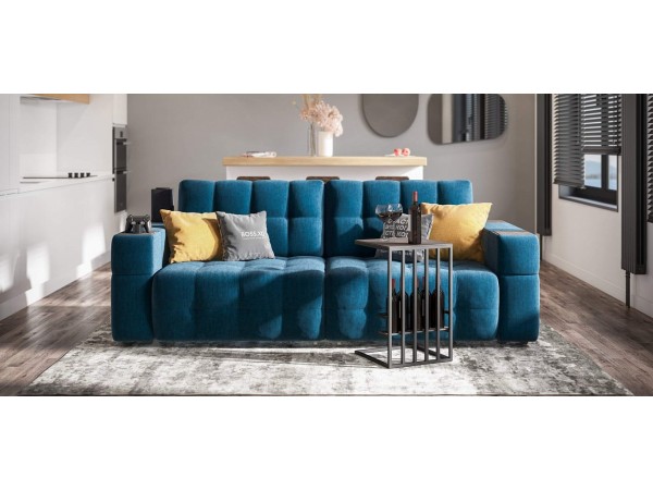 Диван BOSS.XO велюр Monolit синий / WOOD Rock