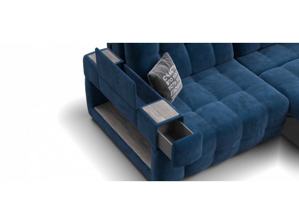 Диван BOSS.XO велюр Monolit синий / WOOD Rock