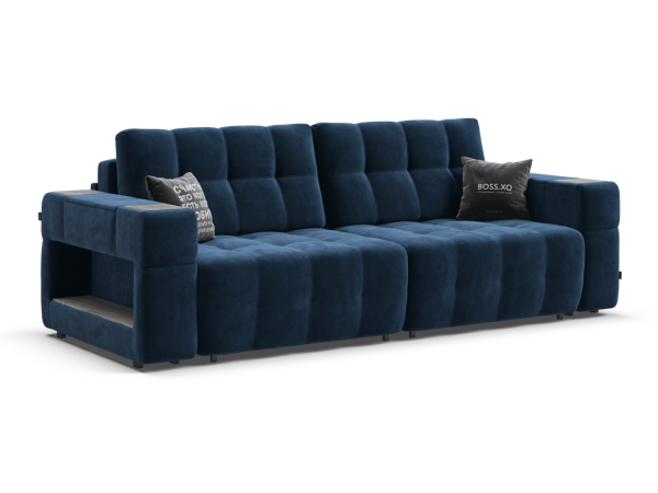 Диван BOSS.XO велюр Monolit синий / WOOD Rock