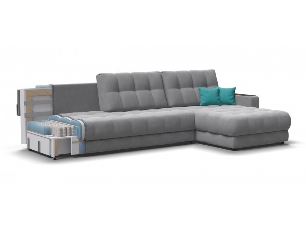 Угловой диван BOSS 3.0 MAX велюр Monolit сталь