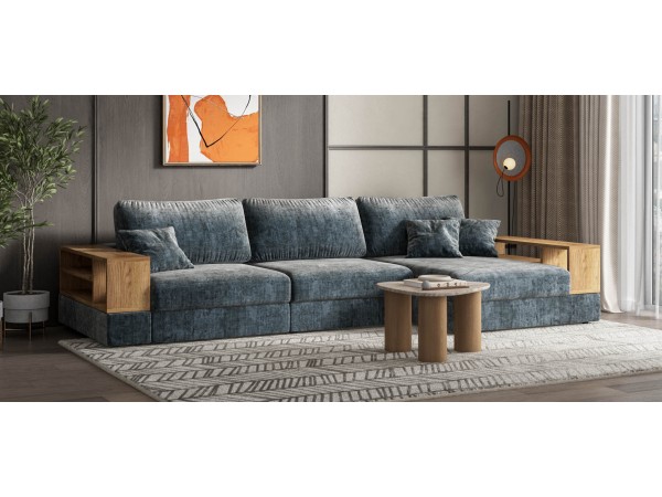 Угловой диван-кровать Босс Модуль XL правый, две полки, шенилл Глосс карбон