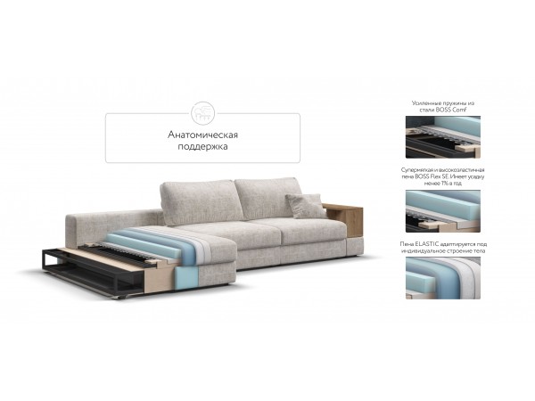 Угловой диван-кровать Босс Модуль XL левый, две полки, шенилл Смарт кварц
