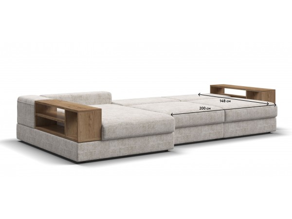 Угловой диван-кровать Босс Модуль XL левый, две полки, шенилл Смарт кварц