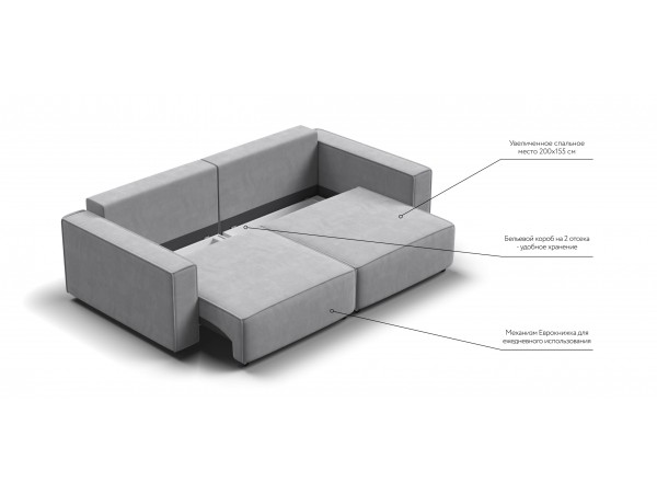 Диван BOSS SOFT MODOOL велюр Monolit сталь