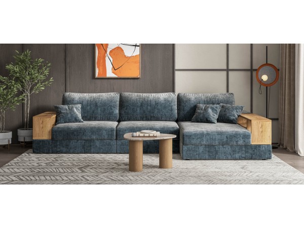 Угловой диван-кровать Босс Модуль XL правый, две полки, шенилл Глосс карбон