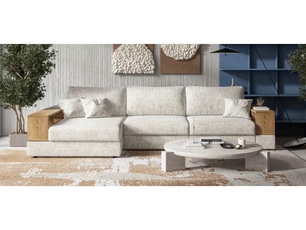 Угловой диван-кровать Босс Модуль XL левый, две полки, шенилл Смарт кварц