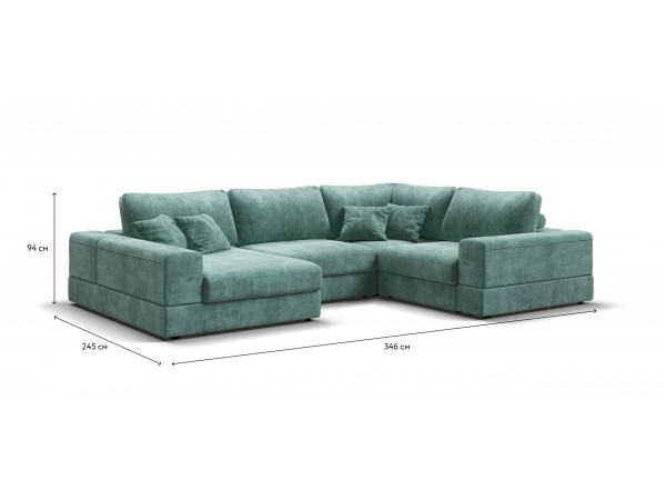 П-образный диван-кровать Босс Модуль правый, мягкие подлокотники, шенилл Глосс минт