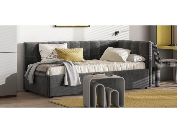 Белла Мини Кровать+ПМ 90*200 велюр Монолит серый