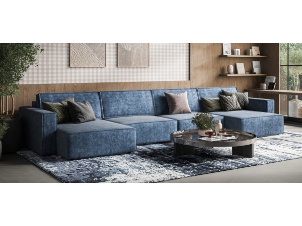 П-образный диван Босс Софт Модуль Велюр Роял синий