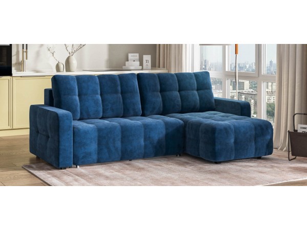 Угловой диван Уют велюр Монолит синий
