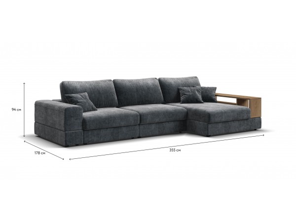 Угловой диван-кровать Босс Модуль XL правый, полка справа, шенилл Глосс карбон