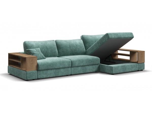 Угловой диван-кровать Босс Модуль XL правый, две полки, шенилл Глосс минт