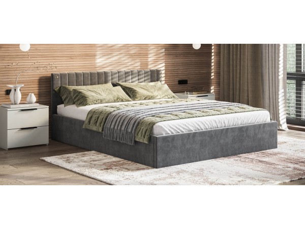 МП Ронда Кровать+ПМ 160*200 велюр Монолит серый