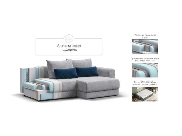 Модульный угловой диван РИЧМОНД MODOOL Вельвет CORD серый