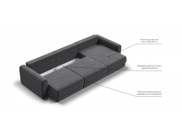 Модульный угловой диван РИЧМОНД MODOOL MAX Вельвет CORD графит