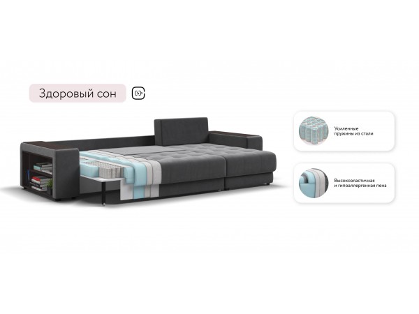 Угловой диван Ванкувер велюр Монолит серый