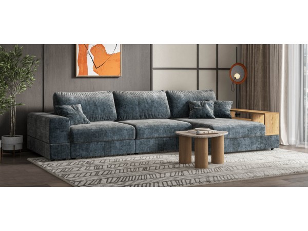 Угловой диван-кровать Босс Модуль XL правый, полка справа, шенилл Глосс карбон